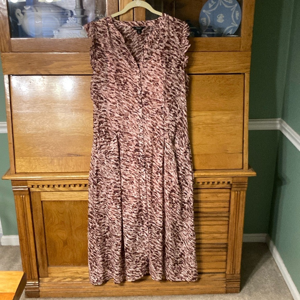 Simply Vera Vera Wang Whimsigoth Mauve Brown Abstract Print Ruffle Midi Dress